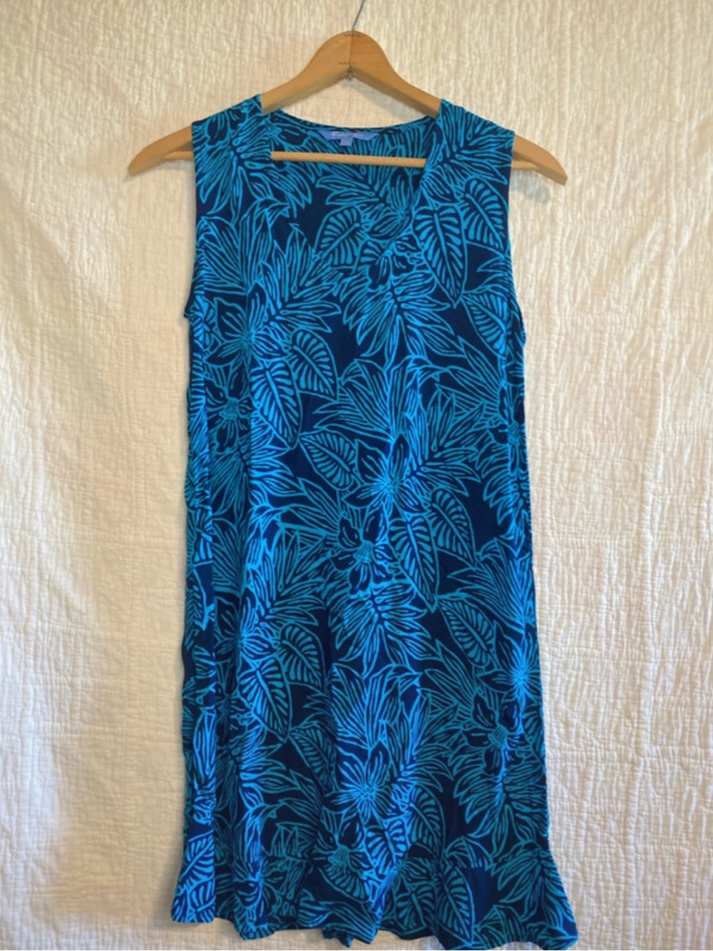 Blue Tropical Print Sleeveless Dress